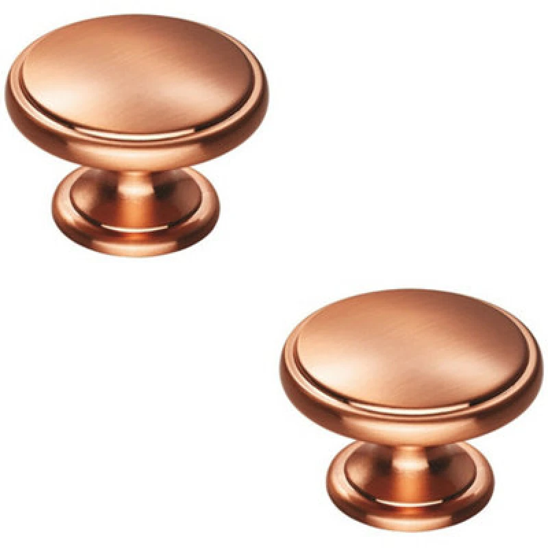 Image of Loops 2x Ring Domed Cupboard Door Knob 38.5mm Diameter Satin Copper Cabinet Handle Copper unisex