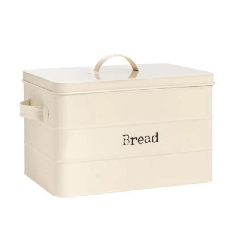 Image of Harbour Housewares Kitchen Bread Bin - 40Cm - Cream - Vintage Metal Storage Caddy Tin Canister