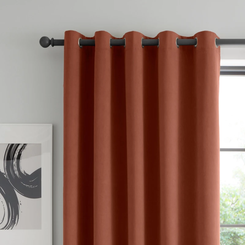 Image of Catherine Lansfield Wilson Velvet Thermal Ready Made Eyelet Blackout Curtains Terracotta