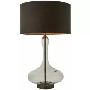 Image of Unique Table Lamp Smoked Glass Aged Pewter Charcoal Shade Sideboard Light