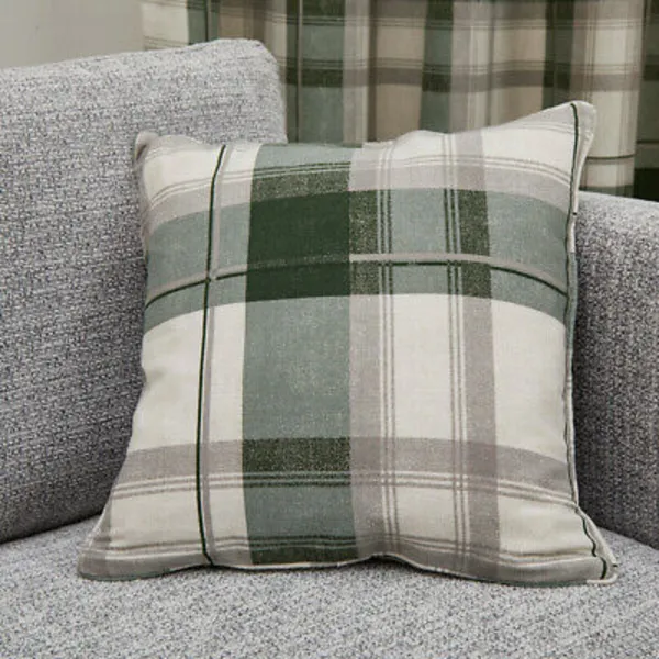 Image of Fusion Balmoral Check Filled Cushion Green