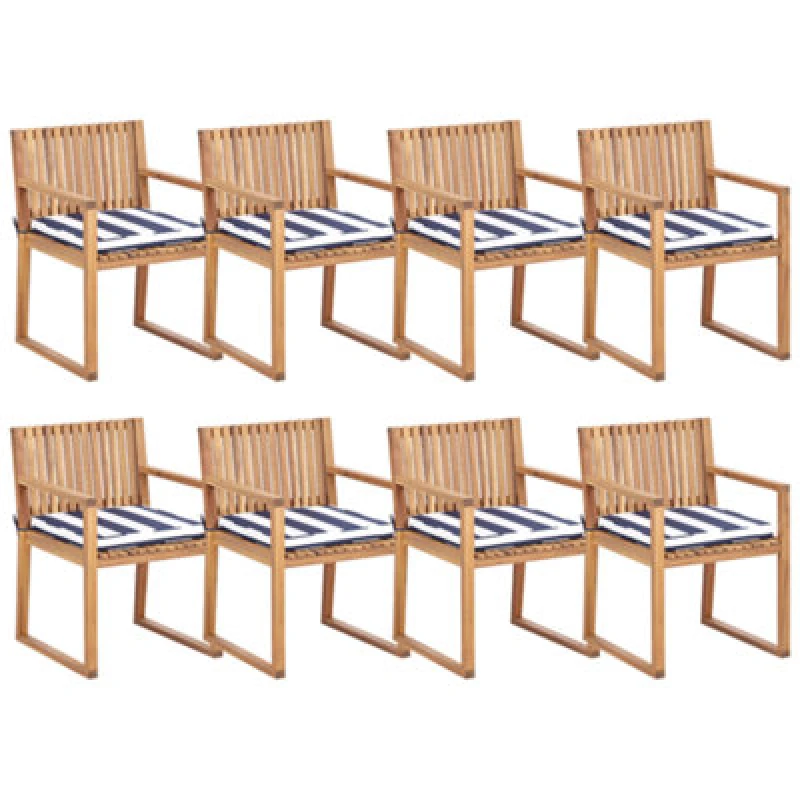Image of Beliani Set Of 8 Garden Chairs With Cushions Sassari Ii Certified Acacia Wood Navy Blue