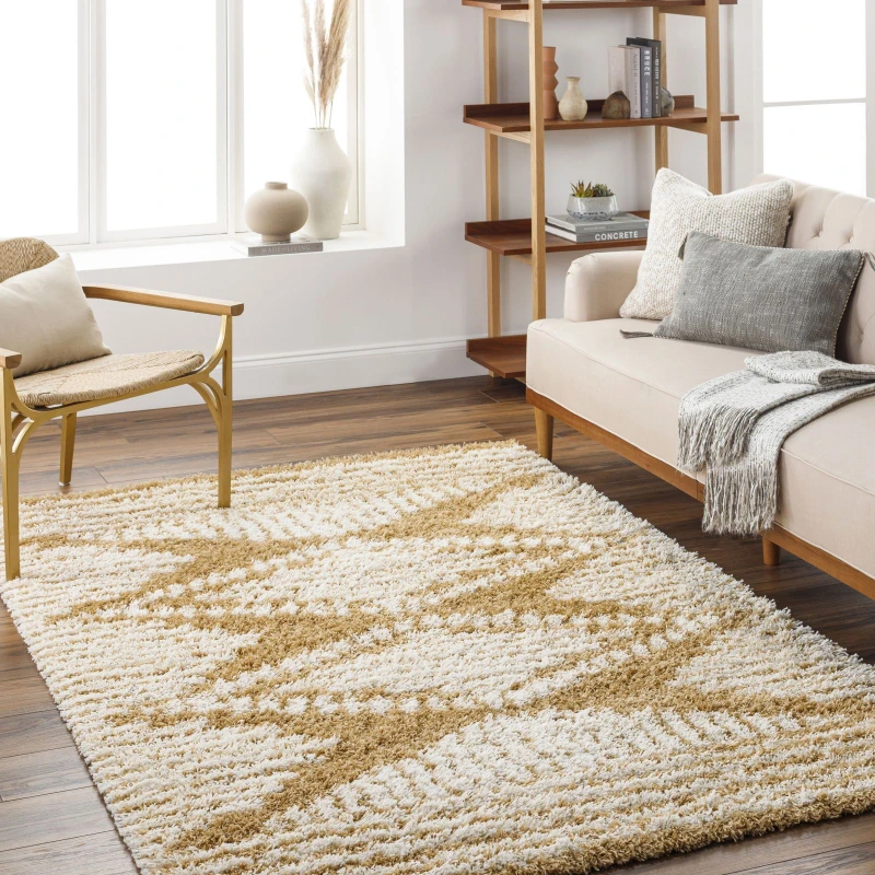 Image of Livabliss Shaggy Modern Plush Pile Camel Nuria Area Rug 160 X 220 Cm - Easy Care, Non Shedding, Ideal For Living Room & Bedroom
