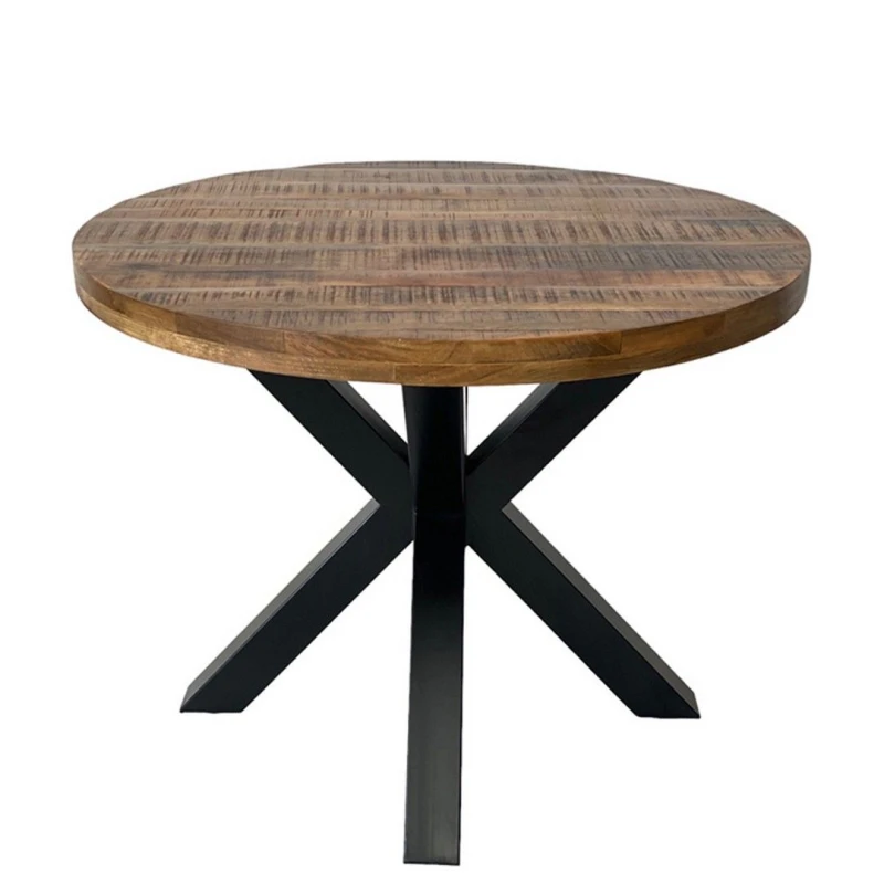 Image of Jaipur Furniture Ltd Industrial Round X Leg Dining Table - Mango Wood/Iron - L150 x W150 x H76cm - Mango PP Saw Finish in Brown Brown Unisex
