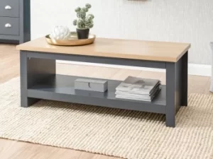 Image of GFW Lancaster Slate Blue and Oak Coffee Table with Shelf Flat Packed
