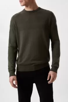 Image of Khaki Textured Panel Knitted Crew Jumper