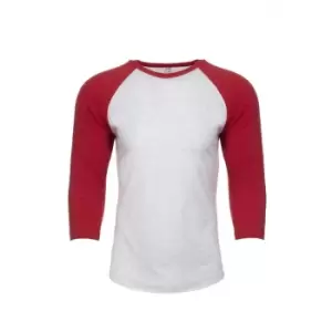 Image of Next Level Adults Unisex Tri-Blend 3/4 Sleeve Raglan T-Shirt (L) (Vintage Red/Heather White)