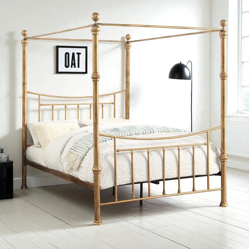 Image of OAT Home Westminster Victorian Style Antique Brass Effect 4 Poster Canopy Bed Frame in Bronze Size: King Bronze Unisex King