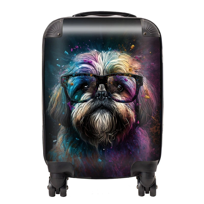 Image of Warren Reed - Designer Lharsa Apso Dog Face Splashart Suitcase Size: Medium Multicolor Unisex Medium