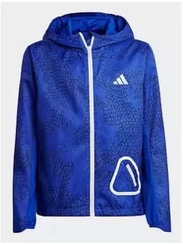 Image of Boys, adidas Running Wind.rdy Windbreaker Jacket, Blue, Size 5-6 Years