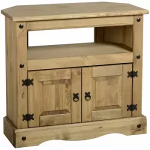 Image of Seconique Corona Mexican Solid Pine Furniture 2 Door Corner TV Stand Media Cabinet