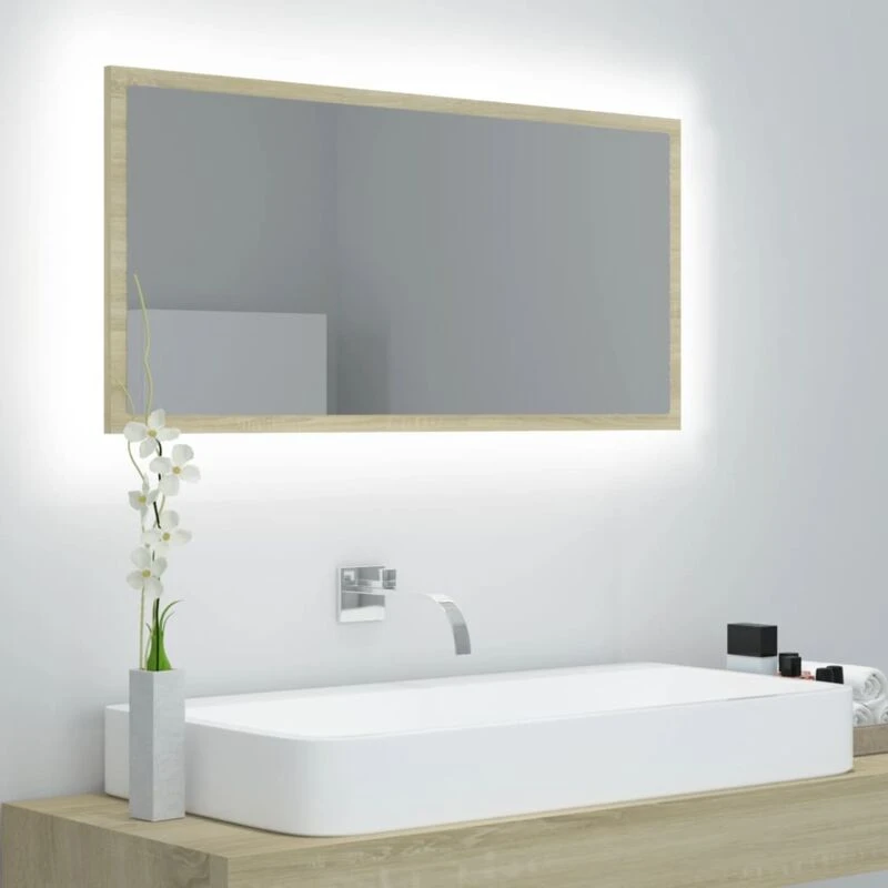Image of VIDAXL LED Bathroom Mirror Sonoma Oak 90x8.5x37cm Acrylic vidaXL 8720286221204