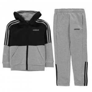 Image of adidas Boys Essentials 3-Stripes Zip Tracksuit - MedGrey/Navy