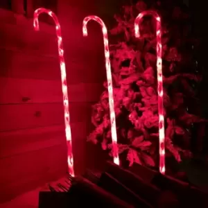 Image of Festive - Set of 3 1m Lit Outdoor Red & White Multi Function Christmas Candy Cane Stake Lights in Red