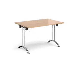 Image of Rectangular folding leg table with chrome legs and curved foot rails 1200mm x 800mm - beech