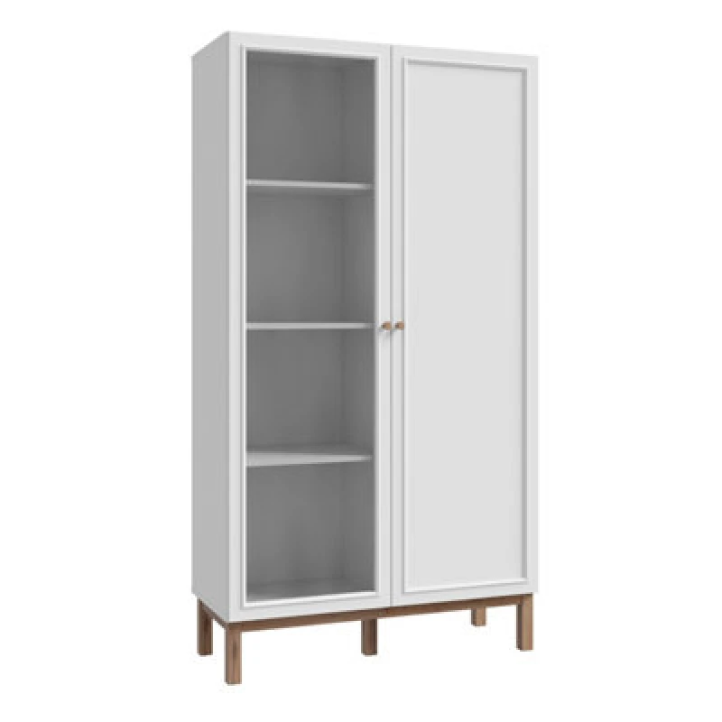 Image of Furniture To Go Wensley Display Cabinet With 1 Door And 1 Glass Door In Light Grey And Oak