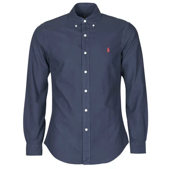 Image of Polo Ralph Lauren CHEMISE CINTREE SLIM FIT EN OXFORD LEGER TYPE CHINO COL BOUTONNE mens Long sleeved Shirt in Blue - Sizes EU S,EU L,EU XL,EU XS