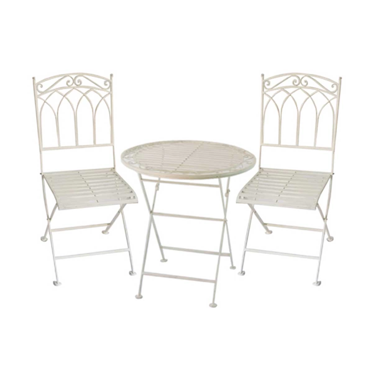Image of Charles Bentley Wrought Iron Bistro Set White Metal