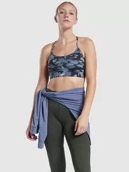 Image of Reebok Lux Skinny Strap Camo Bra (Medium Support) - Black Size M Women