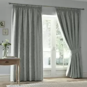 Image of Appletree Heritage Worcester Woven Jacquard Pencil Pleat Lined Curtains, Green, 66 x 72 Inch