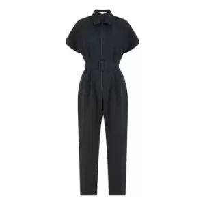 Image of Yumi Black Zip Jumpsuit With Belt - Black