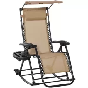 Image of Outsunny Folding Recliner Chair Outdoor Lounge Rocker Zero-Gravity Seat - Beige