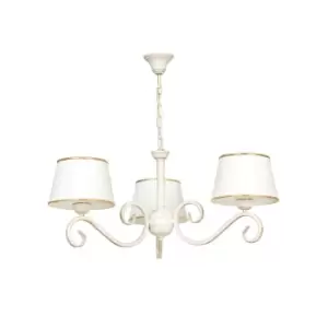 Image of Emibig Kaspian Beige Multi Arm Pendant Ceiling Light with White, Gold Fabric Shades, 3x E27