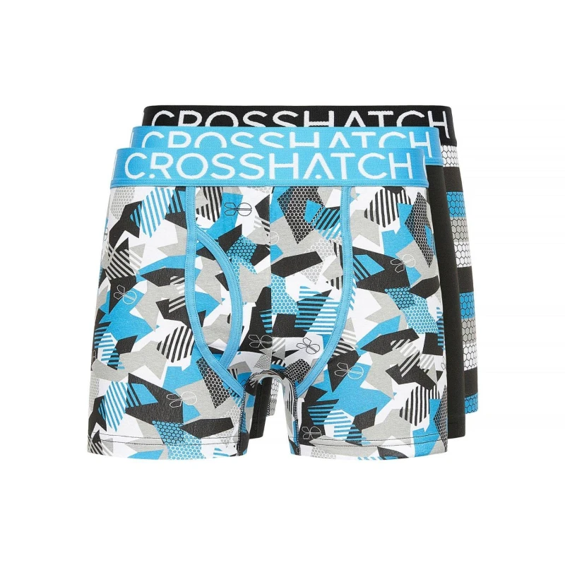 Image of Crosshatch Crosshatch Men Crystaline Boxers 3pk in Blue Size: Small Blue S Male 5059294517812