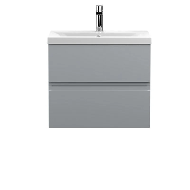 Image of Nuie Hudson Reed Urban Wall Hung 2 Drawer Vanity Unit With Mid-Edge Ceramic Basin, Modern Bathroom Furniture In Satin Grey, 600mm