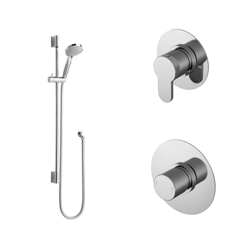 Image of Balterley 1 Outlet Shower Bundle Stop TapTemperature Control Slide Rail Kit in Silver Silver Unisex