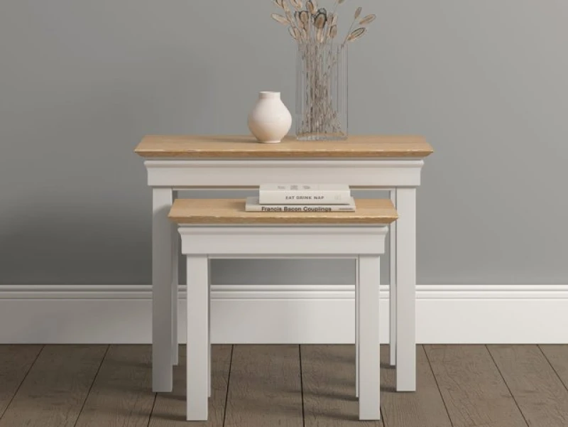 Image of Seconique Bordeaux Ivory and Oak Nests of 2 Tables Assembled