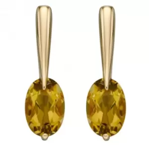 Image of 9ct Yellow Gold Olive Quartz Long Drop Earrings GE2401G