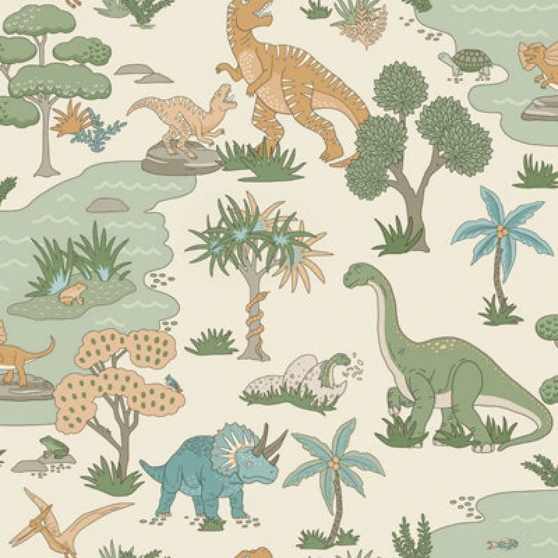Image of Holden Decor Dino Zoo Wallpaper Cream / Multi Holden 14012