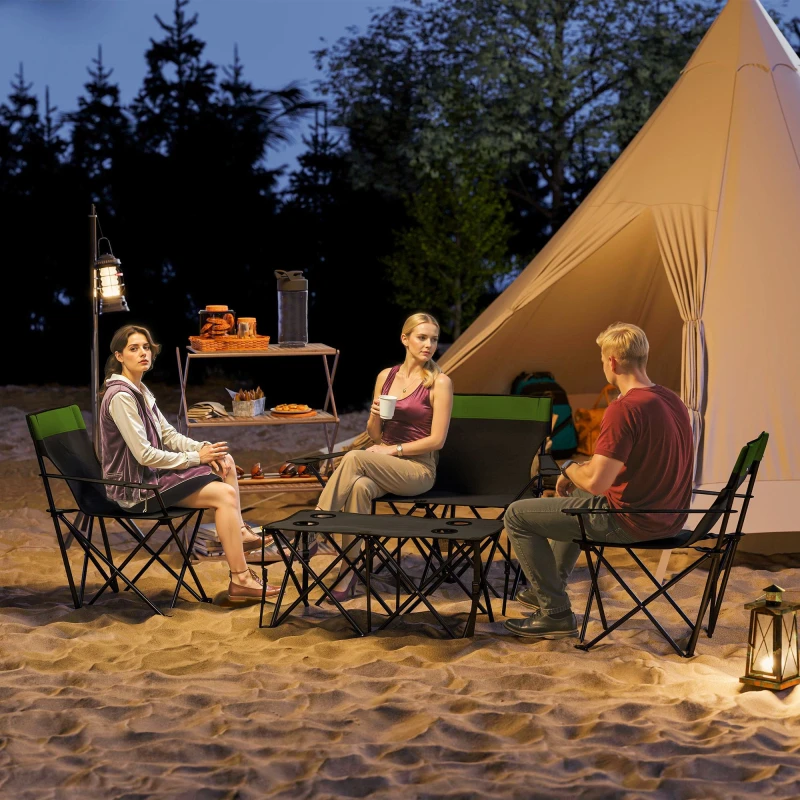Image of Outsunny 4 Piece Foldable Camping Table And Chairs Set - Black - Green TJ Hughes 5063603658233