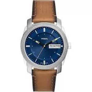 Image of Fossil Men Machine Three-Hand Day-Date Tan Eco Leather Watch