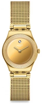 Image of Swatch LUMINESCENT SAND Irony Lady Gold PVD Mesh Watch