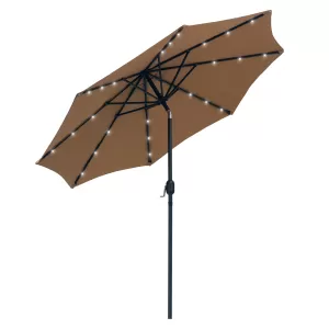 Image of Outsunny 24 LED Solar Powered Parasol Umbrella-Brown