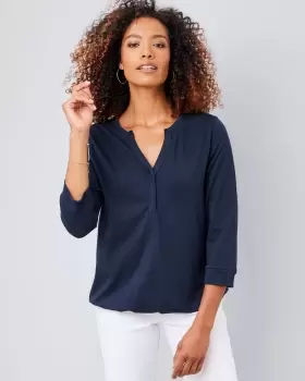 Image of Cotton Traders Womens Emilia Elasticated Hem Jersey Blouse in Blue
