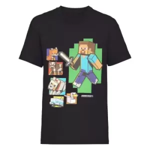 Image of Minecraft Childrens/Kids Steve And Friends T-Shirt (7-8 Years) (Black)