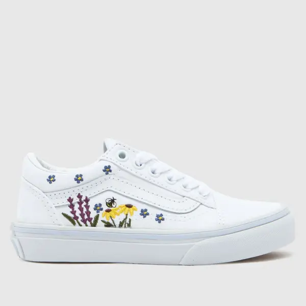 Image of Vans white multi old skool floral embroidery Girls Junior trainers White Multi UK 1 (EU 32)