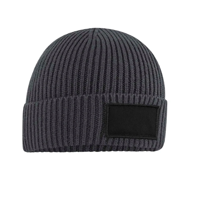 Image of Beechfield Beechfield Men Patch Beanie in Dark Grey Dark Grey One Size Male 5063377023046