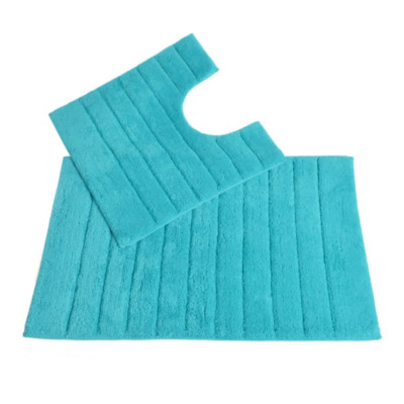Image of Allure Bath Fashions Ribbed Two Piece Bath Mat & Toilet Mat Set - Turquoise