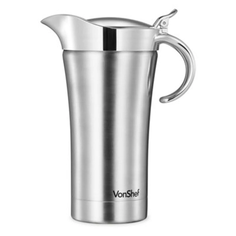 Image of VonShef Gravy Boat Serving Jug, 1L Sauce Pot with Hinged Lid & Anti-Drip Spout Metallic Silver