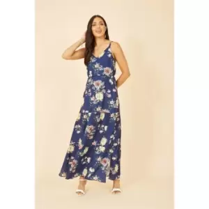Image of Yumi Navy Floral Strappy Tiered Maxi Dress - Blue