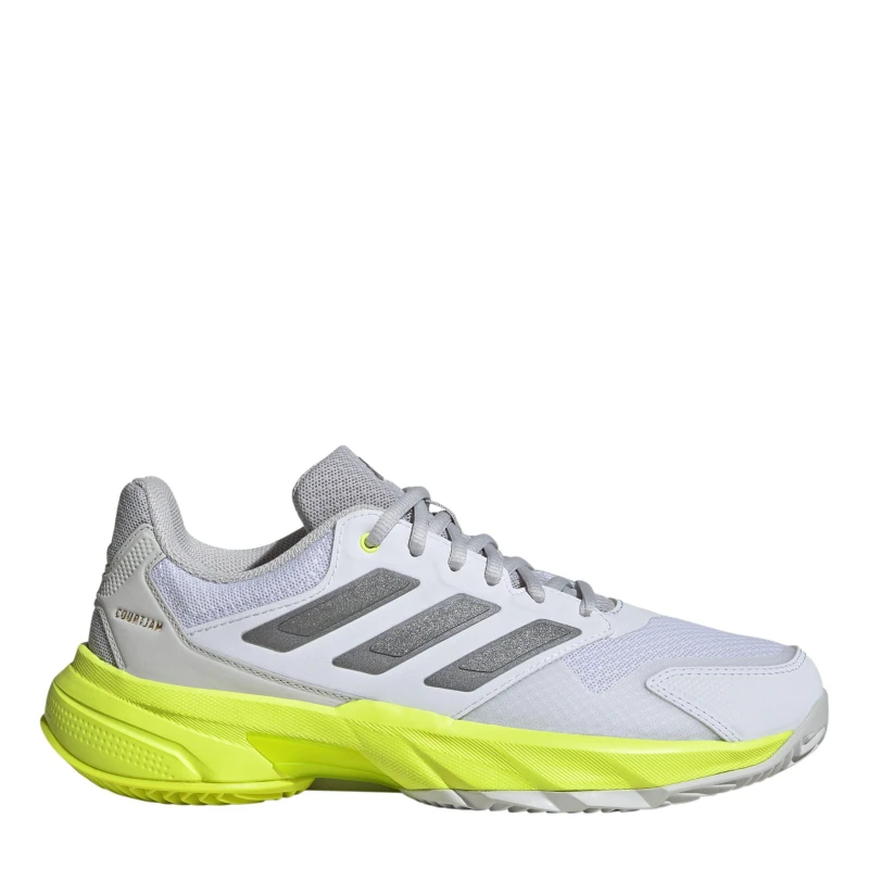 Image of adidas Womens Courtjam Control 3 Clay Court Tennis Shoes White/Met/Lemon female 3.5 (36)