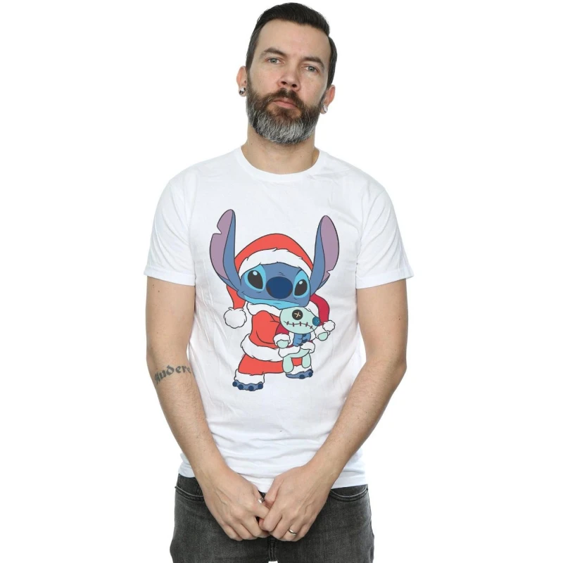 Image of Disney Men Lilo And Stitch Stitch Christmas T-Shirt in White Size: Small White S Male 5059400307498
