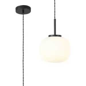 Image of Luminosa Cheektowaga Small Oval Ball Ceiling Pendant E27 Matt Black Suspension With Frosted White Glass Globe