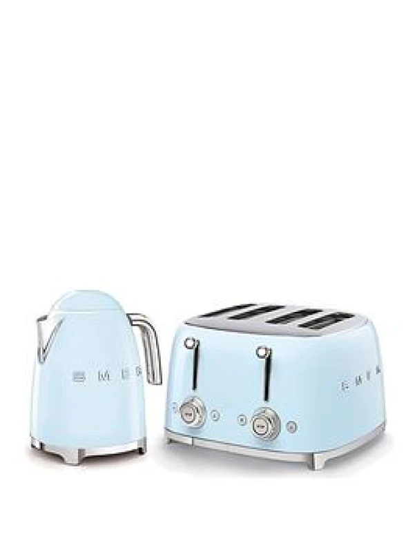 Image of Smeg Eejb165 50S Retro Style Kettle And 4-Slice Toaster - Pastel Blue Blue WG3OH Unisex