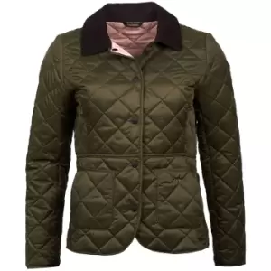 Image of Barbour Womens Deveron Quilted Jacket Olive/Pale Pink 16