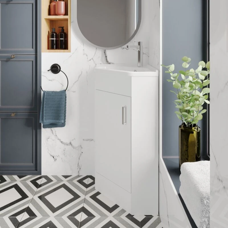 Image of Mayford 1 Door Corner Vanity Unit with Basin Gloss White